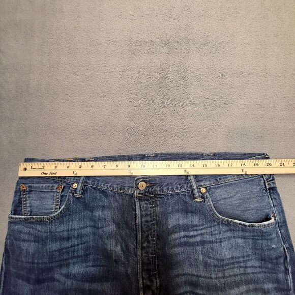 Levis 501 Jeans Mens 40x29 Blue Denim Straight Leg Distressed Button Fly - Picture 10 of 12
